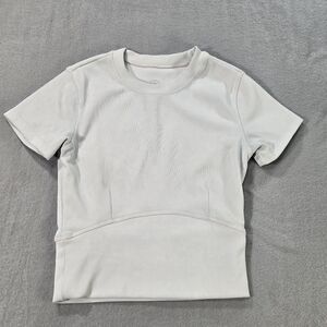 Light Blue Workout Shirt With Leopard Print Design Short Sleeve